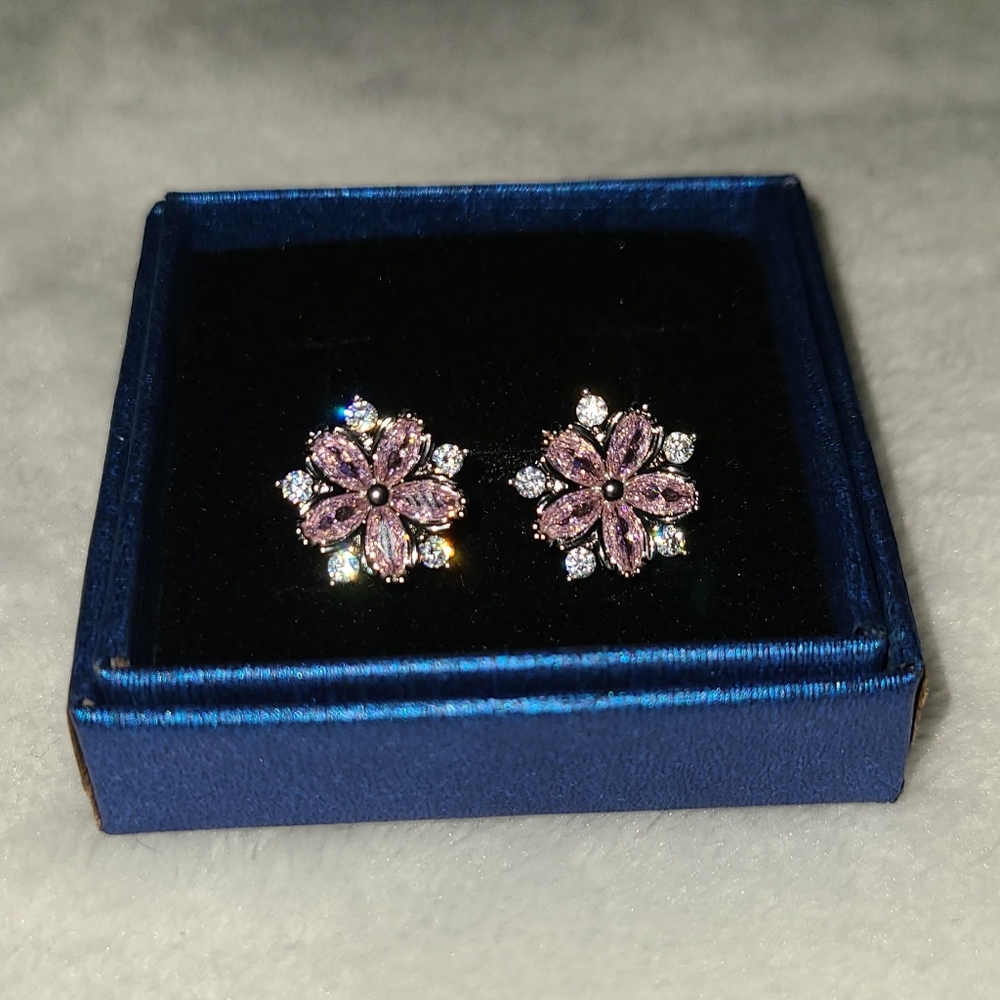 Pink Sakura cz earrings 925 sterling silver